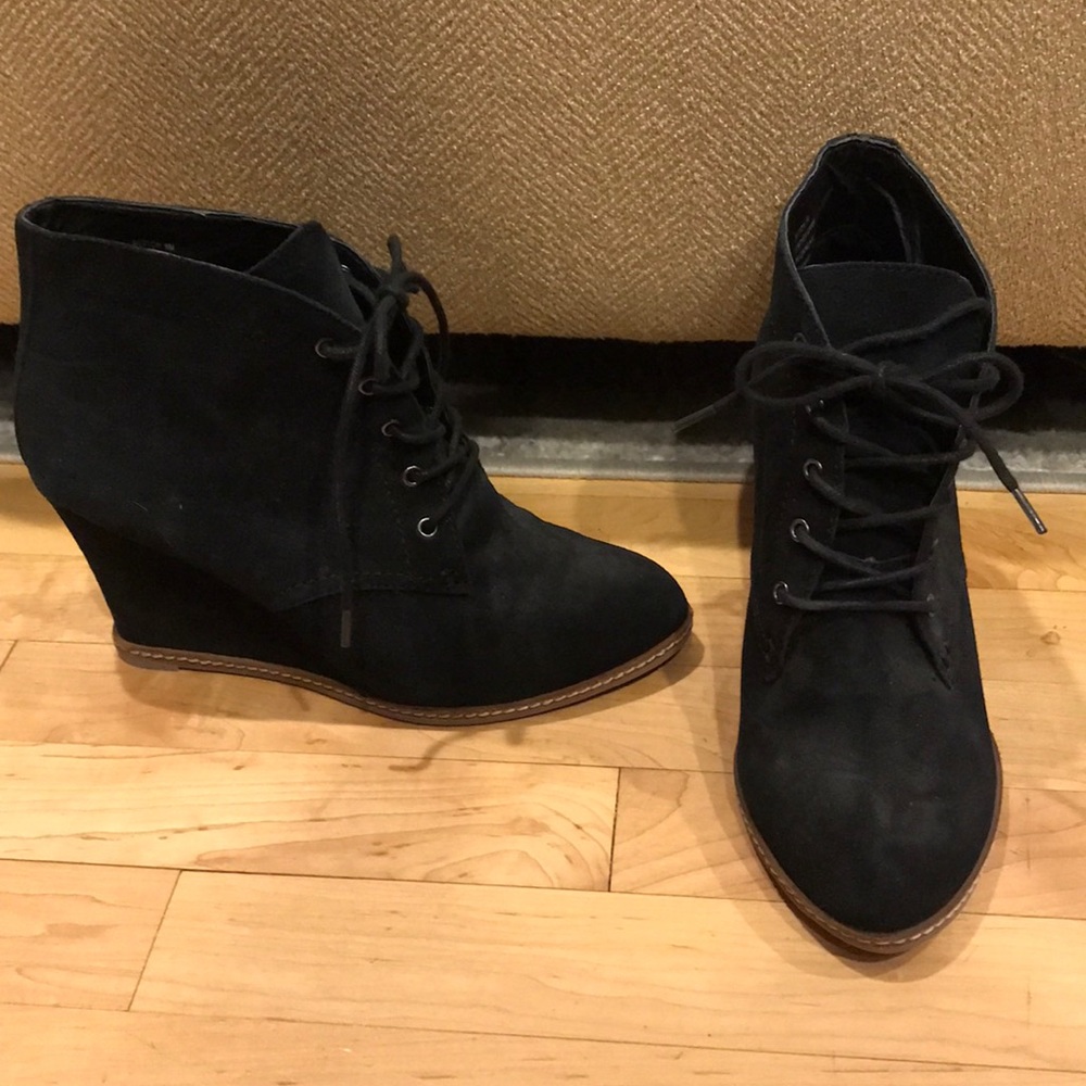Shoemint faux suede wedge bootie.
